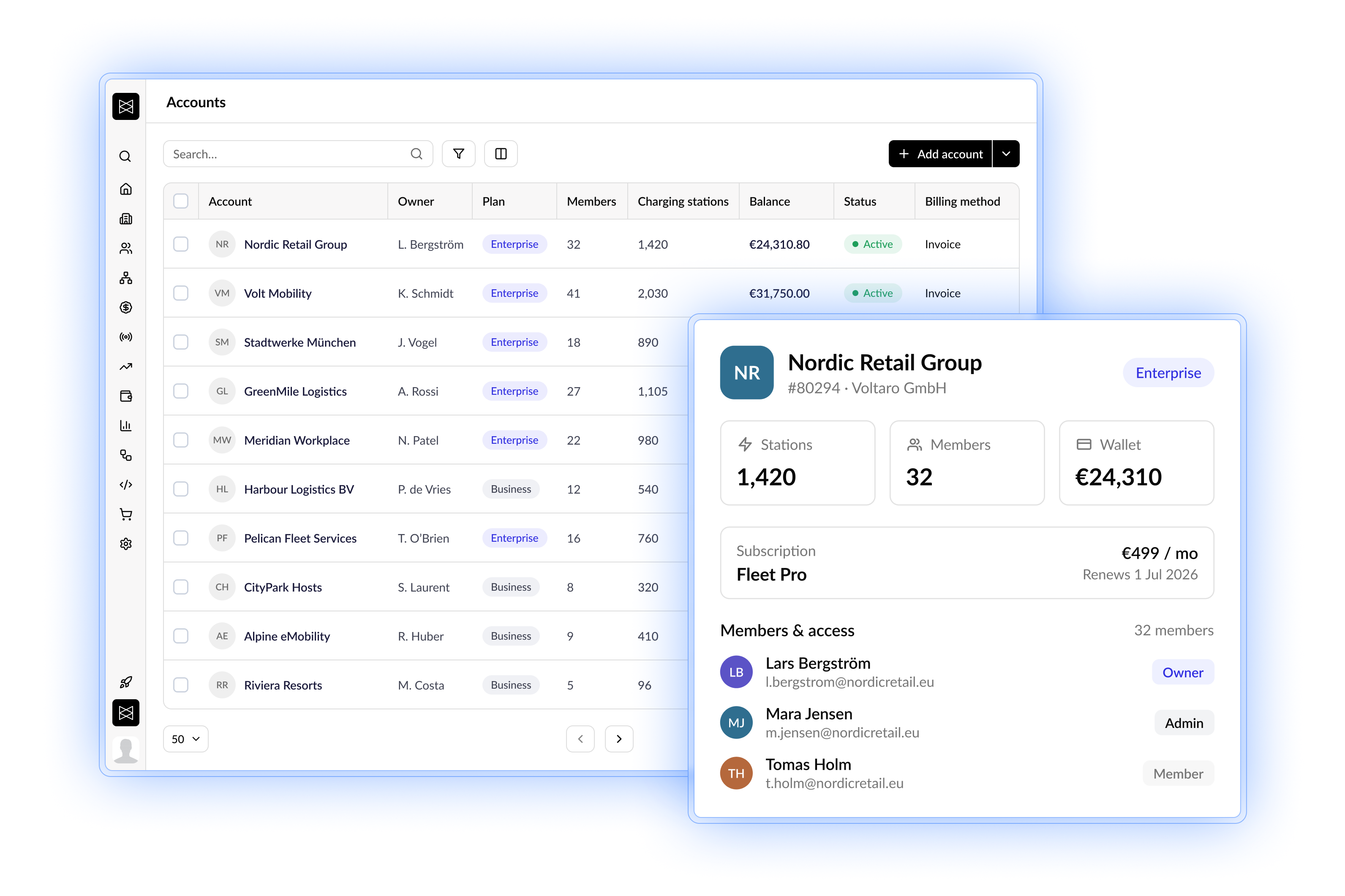 Monta Hub accounts screen