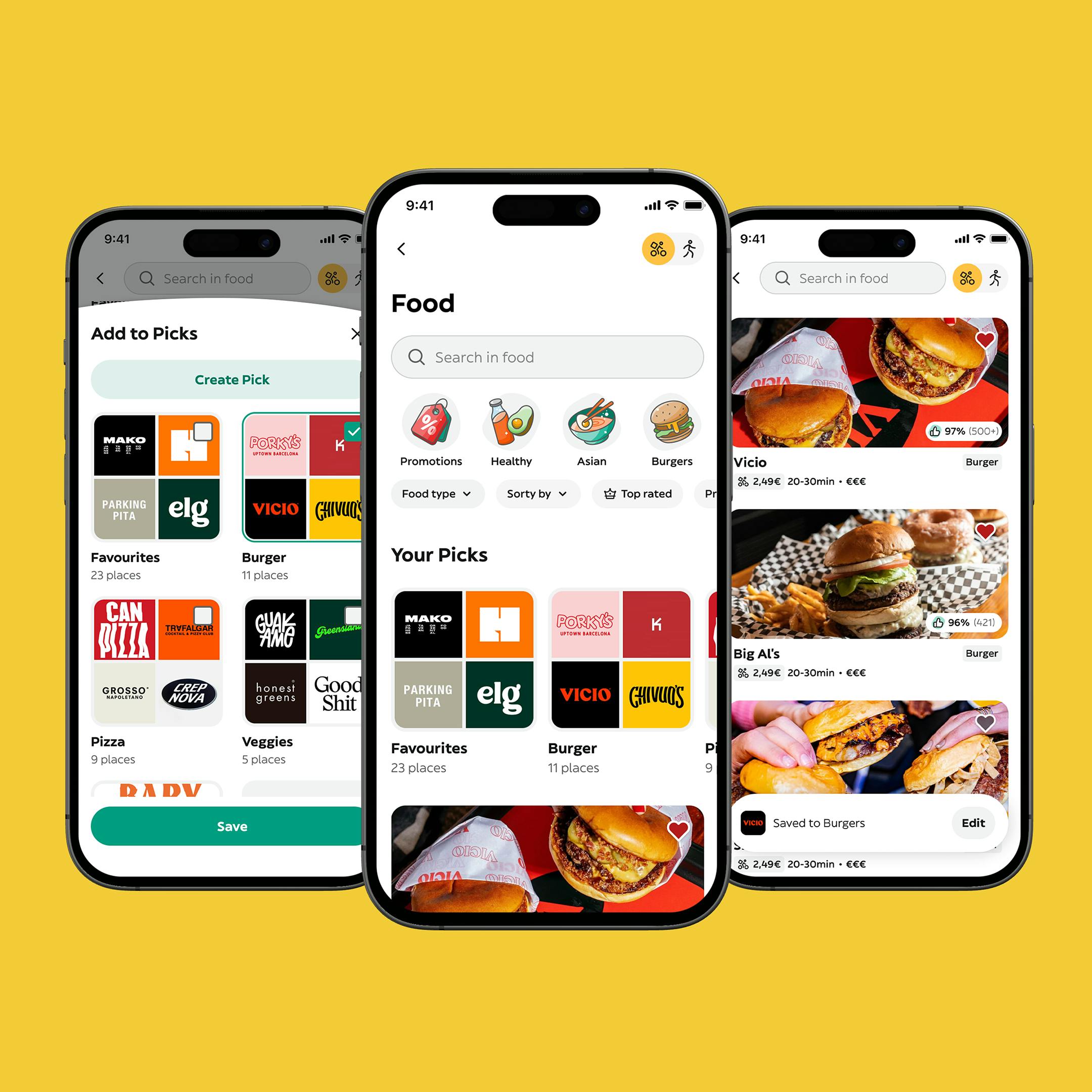 Glovo Picks feature: saving and organizing favorite restaurants into curated lists