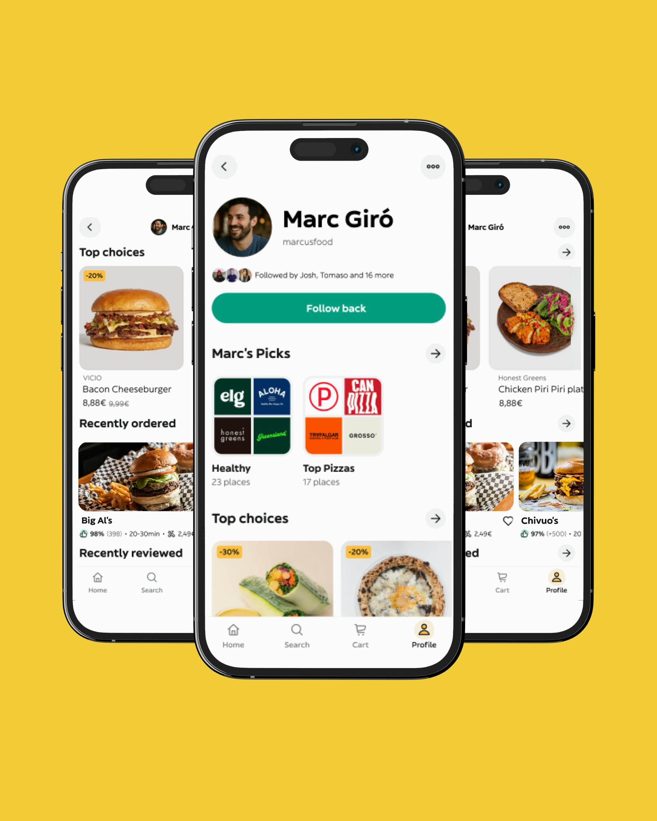 Expanded Glovo user profile showing Picks and top choices