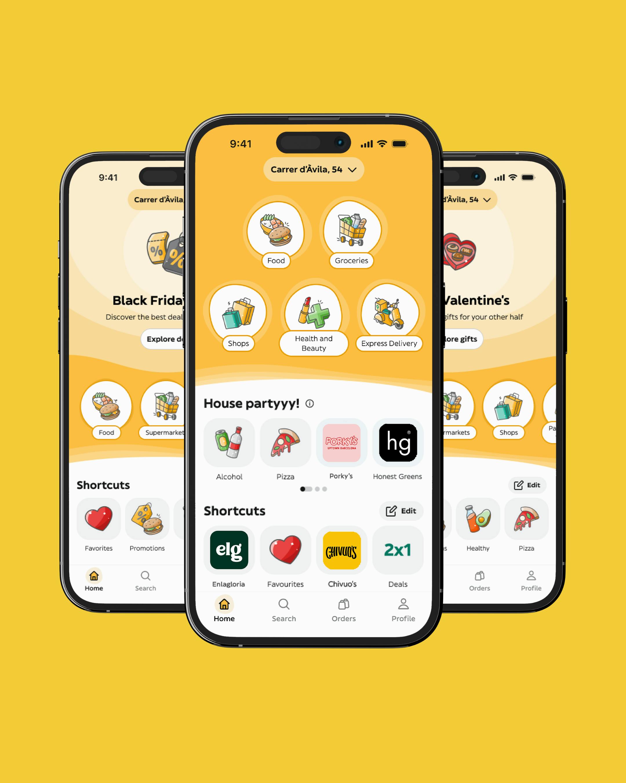 Glovo's redesigned homepage with occasion-based categories