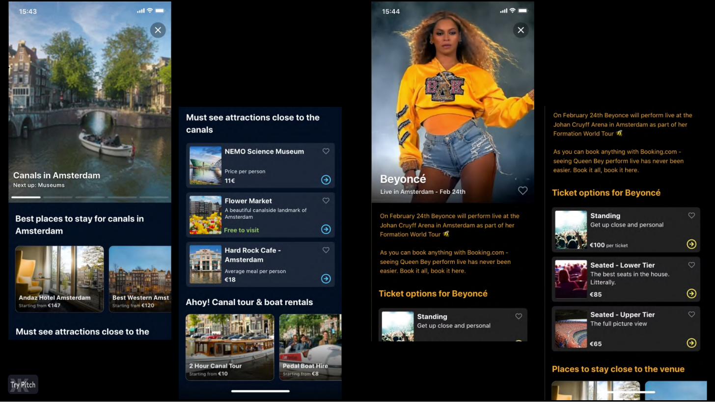 Booking destinations and events cross-sell
