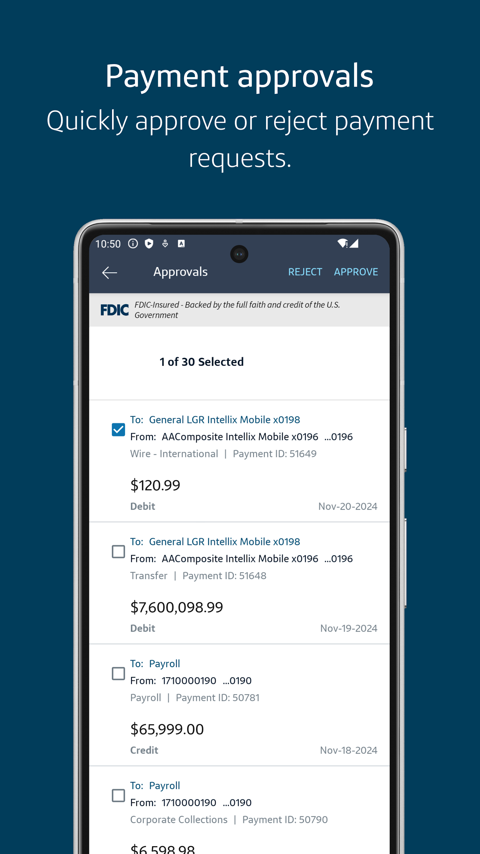 Intellix Mobile payment approvals screen