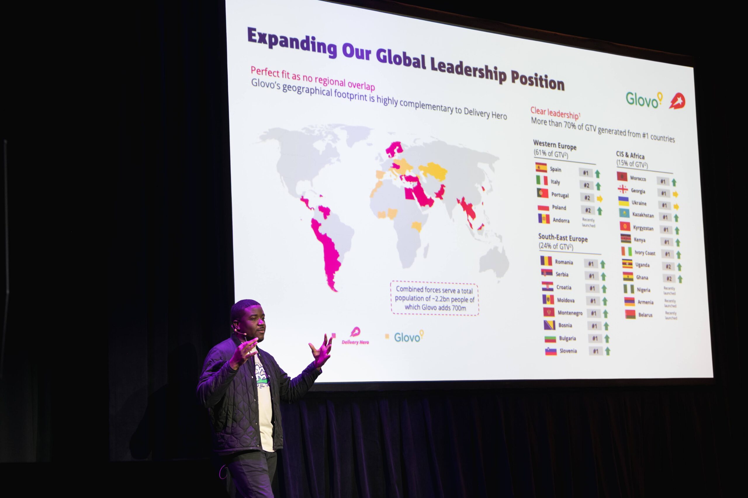 Kevin Hawkins speaking to the Glovo team as Global UX Director, after the Delivery Hero merger