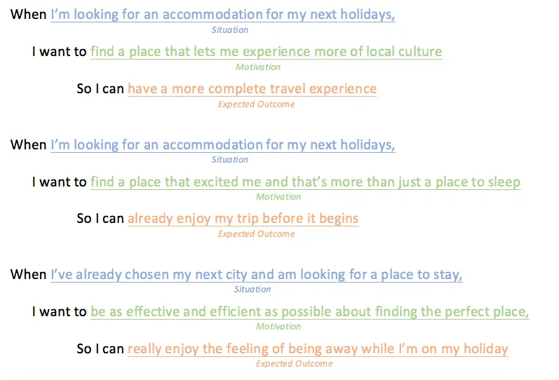 Job stories from Booking guerrilla usability research