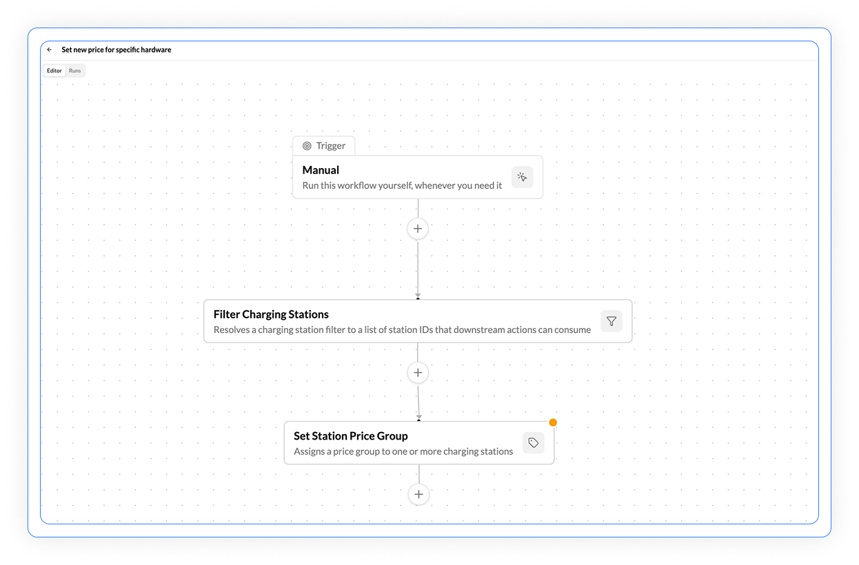 Monta Hub workflows screen