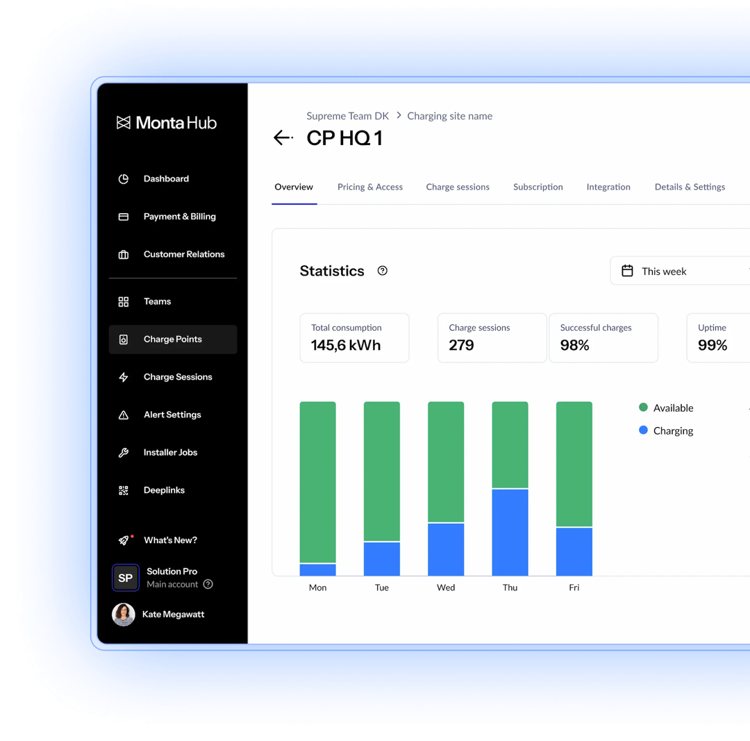 Monta Hub pricing interface